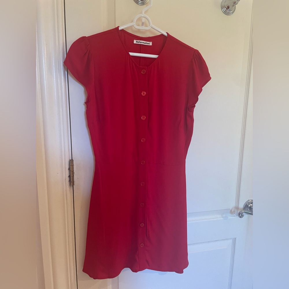Reformation Red Short Sleeve Mini Dress